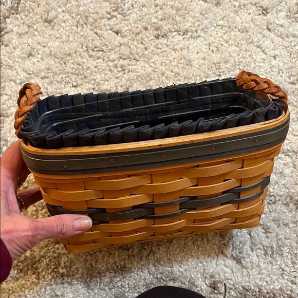Longaberger Woven Crossbody Basket in Tan with Blue Stripe - Picture 3 of 4